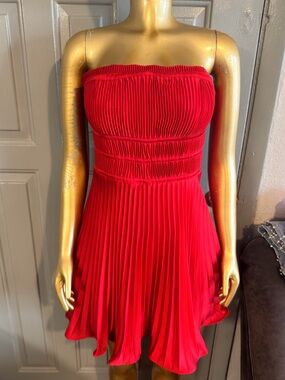 Taylor Strapless Pleated Red Mini Dress